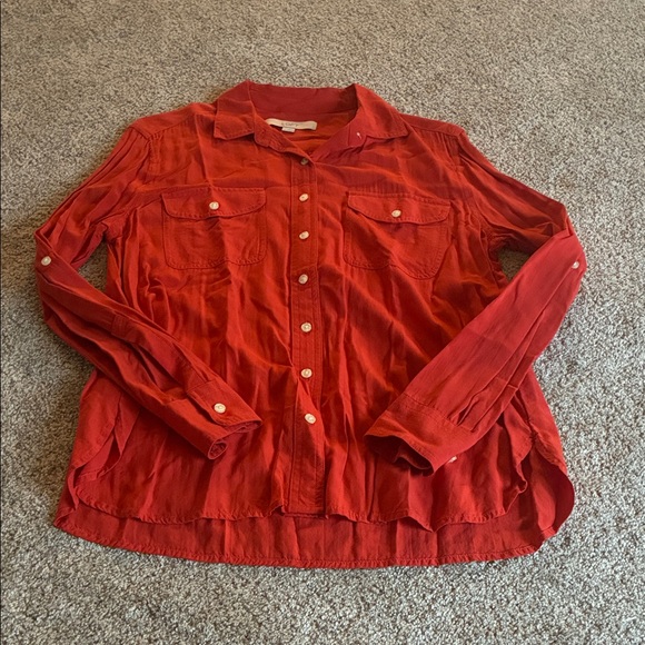 Orange/Red Loft Button-Up Blouse Size Medium - Picture 2 of 6